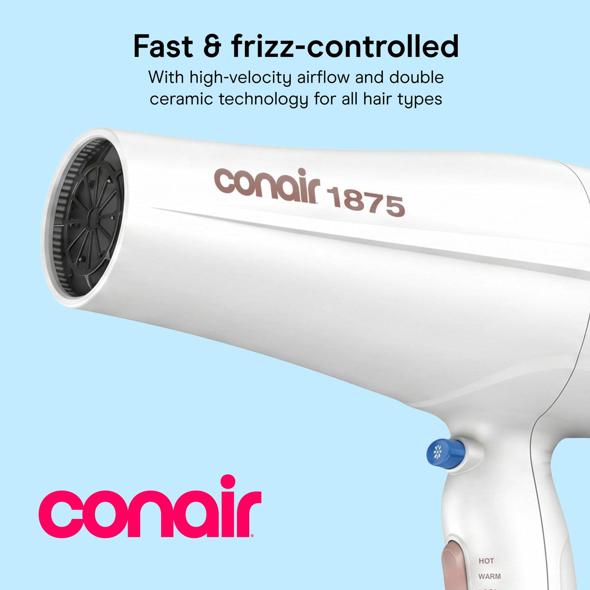 Conair dryer with diffuser attached defining curls and enhancing bounce and texture