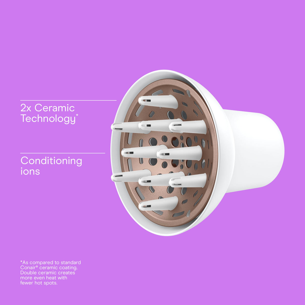 Conair diffuser double ceramic bowl closeup for even heat distribution