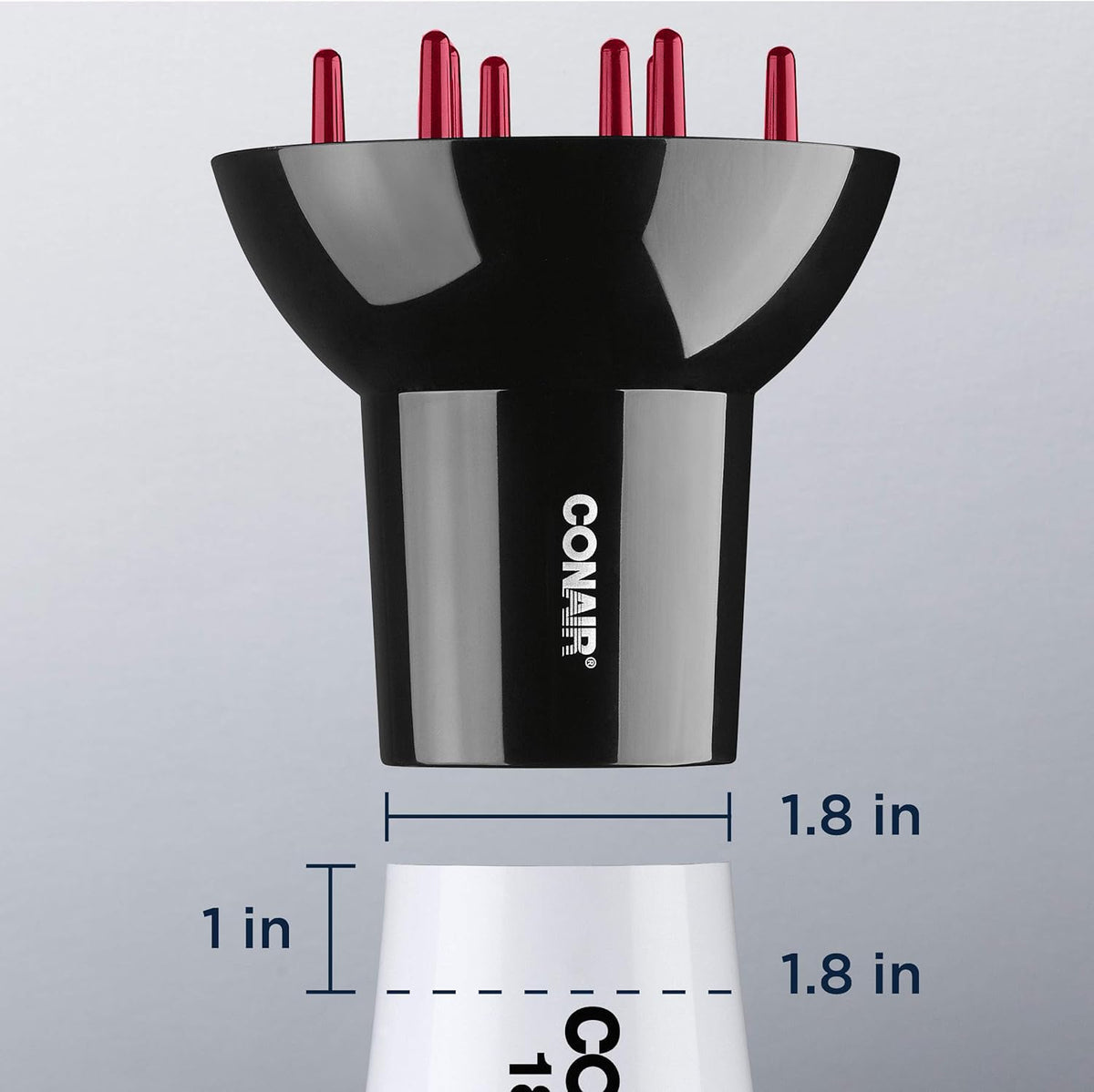 Conair diffuser in use on curly hair demonstrating lifted curls and reduced frizz