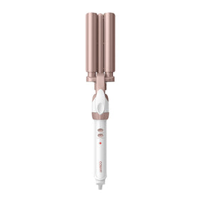 Conair front view of triple-barrel waver showing shape and finish, for quick styling