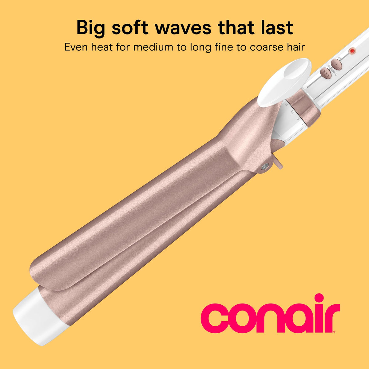 Conair double ceramic barrel close-up showing smooth ceramic surface for even heat and reduced frizz