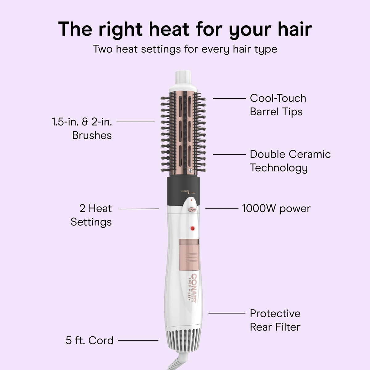 Conair double ceramic close-up of ceramic barrel for even heat distribution