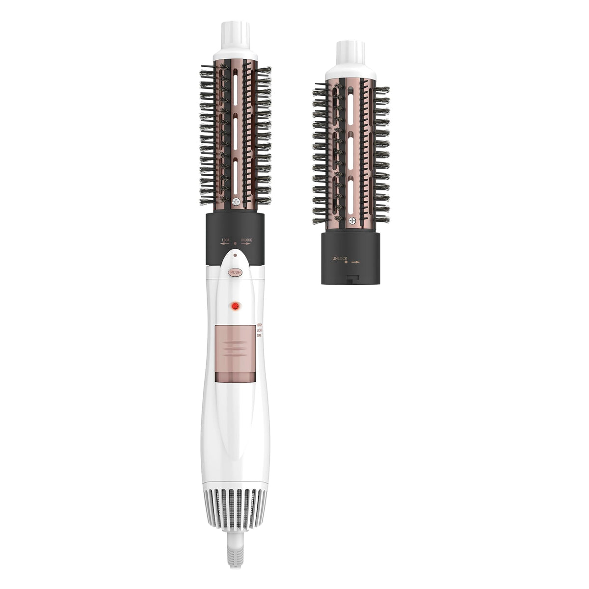 Conair double ceramic front view shows tool and brushes for quick styling