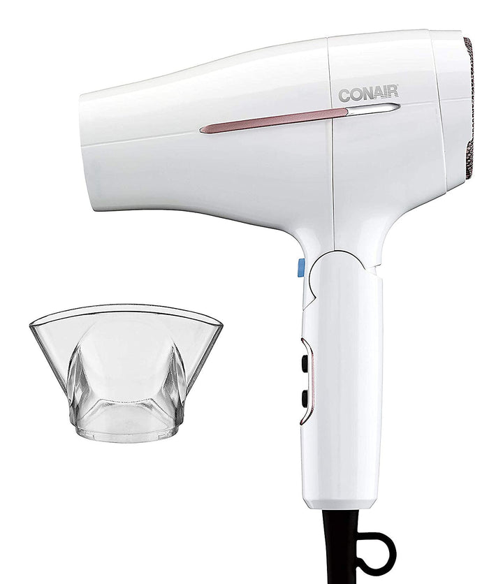 Conair double ceramic front view showing controls and sleek finish for travel convenience