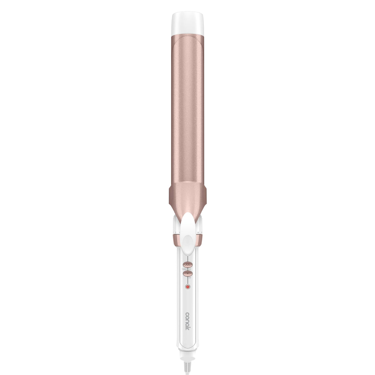 Conair double ceramic curling iron front view showing sleek design and easy grip for comfortable styling