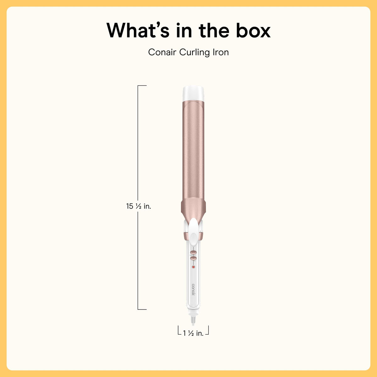 Conair double ceramic size comparison next to ruler to show 6-inch extra-long barrel coverage