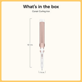 Conair double ceramic size comparison next to ruler to show 6-inch extra-long barrel coverage