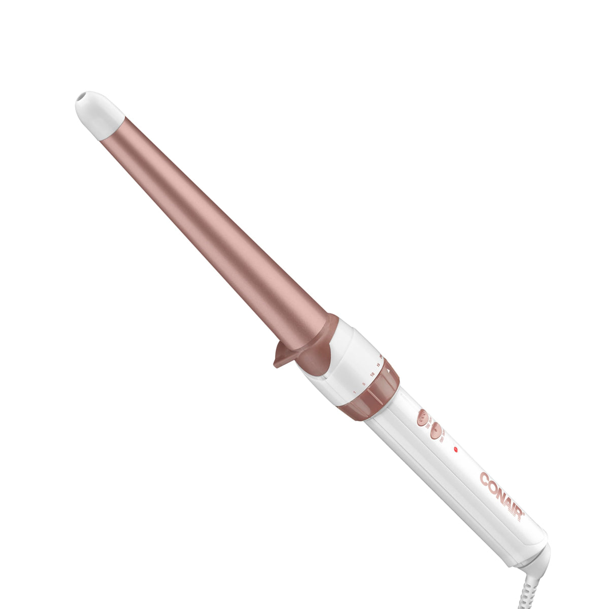 Conair curling wand front view showing tapered barrel and ergonomic handle benefits easy styling