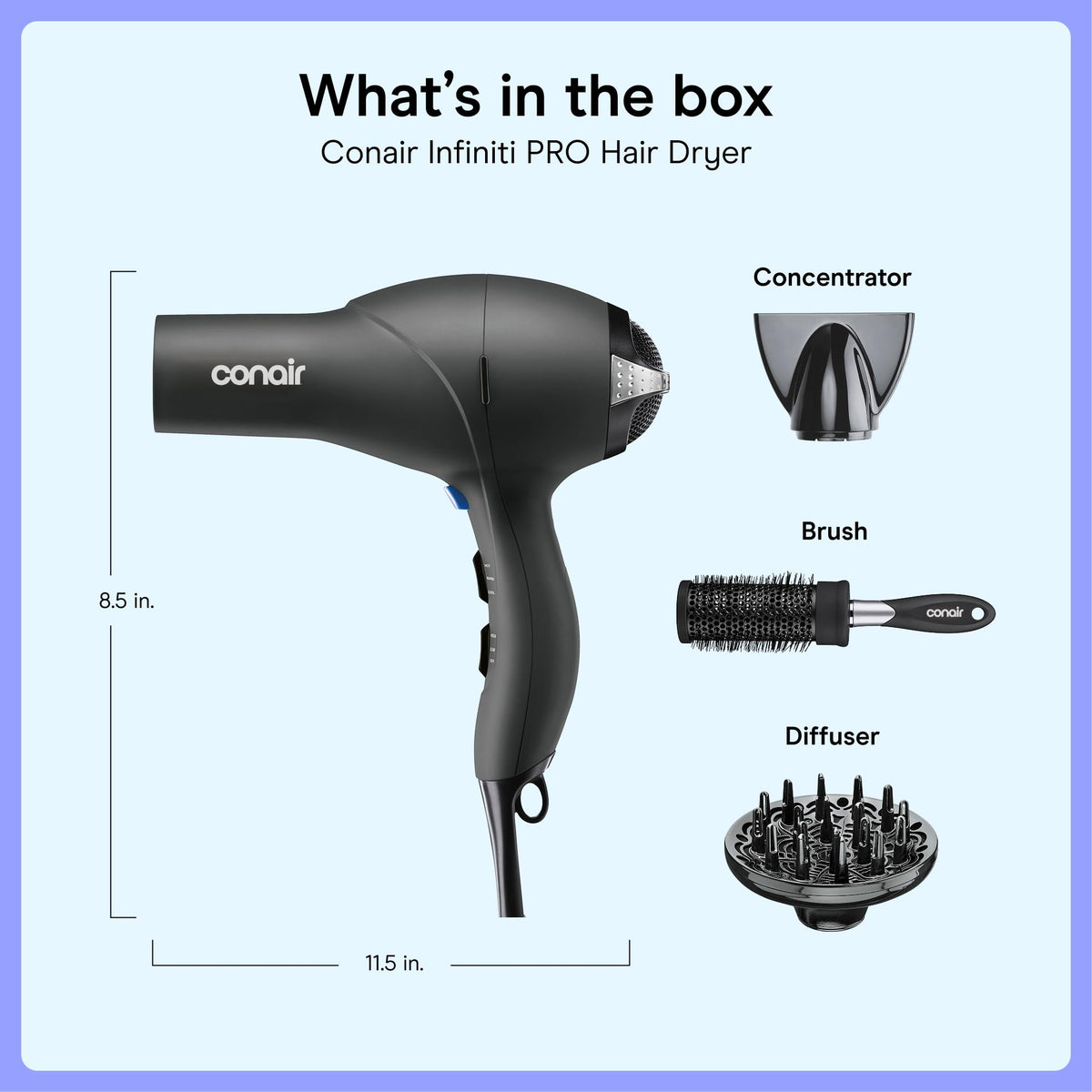 Conair dryer handle and six-foot cord close-up for comfortable reach