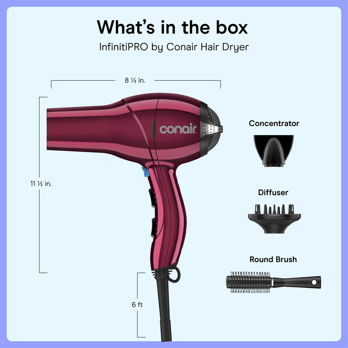 Conair dryer in use creating a smooth blowout with fast drying benefits