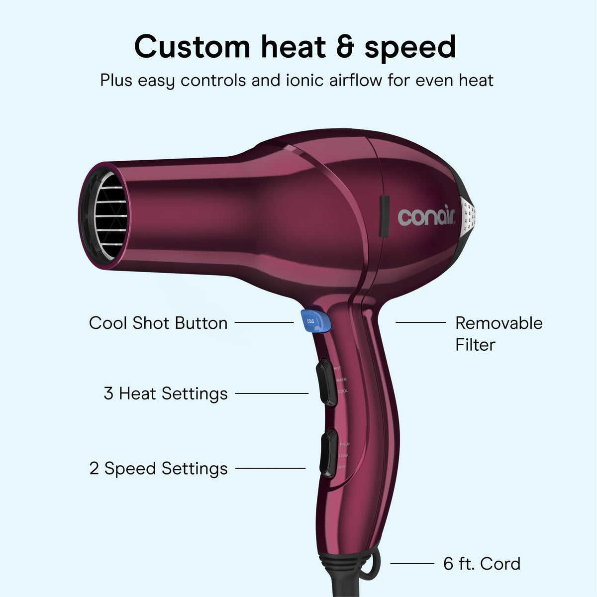 Conair round brush attachment delivering added volume and polished blowouts