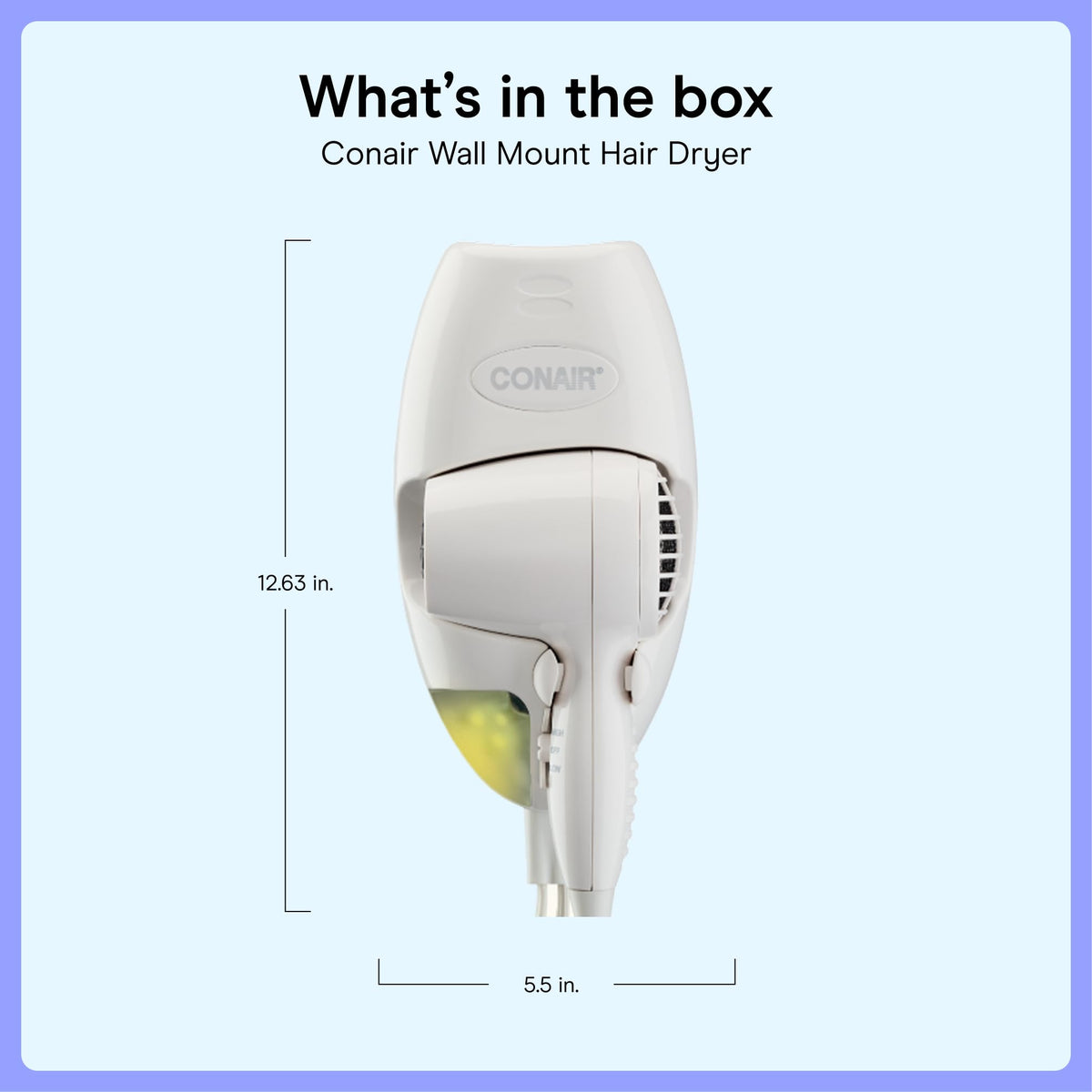 Conair beside a shampoo bottle showing size scale for compact space planning