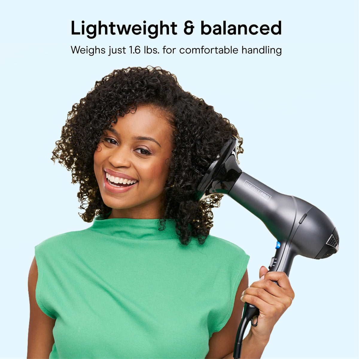 Conair dryer using diffuser on curls to enhance natural texture and reduce frizz
