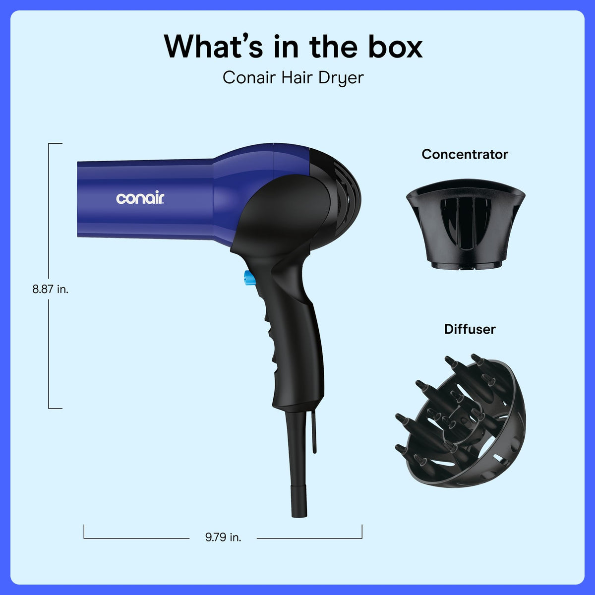 Conair in hand showing lightweight feel and comfortable grip