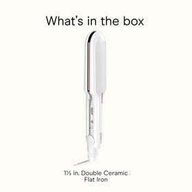 Conair flat iron packaging and label displaying brand information and product features at glance