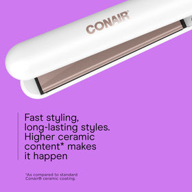 Conair flat iron with claw clip attached demonstrating sectioning aid for faster styling