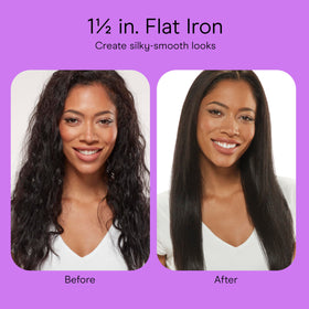 Conair flat iron next to ruler for scale comparison showing plate width and travel-friendly size