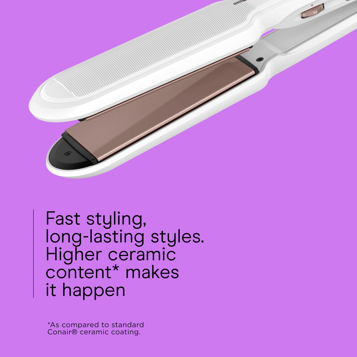Conair flat iron side profile showing floating plates that ensure consistent contact and reduced passes