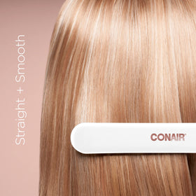 Conair in-use on long hair in salon setting demonstrating quick straightening benefit