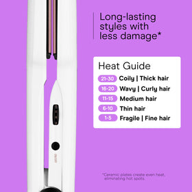 Conair flat iron temperature controls close view with five heat settings up to 410°F for flexibility