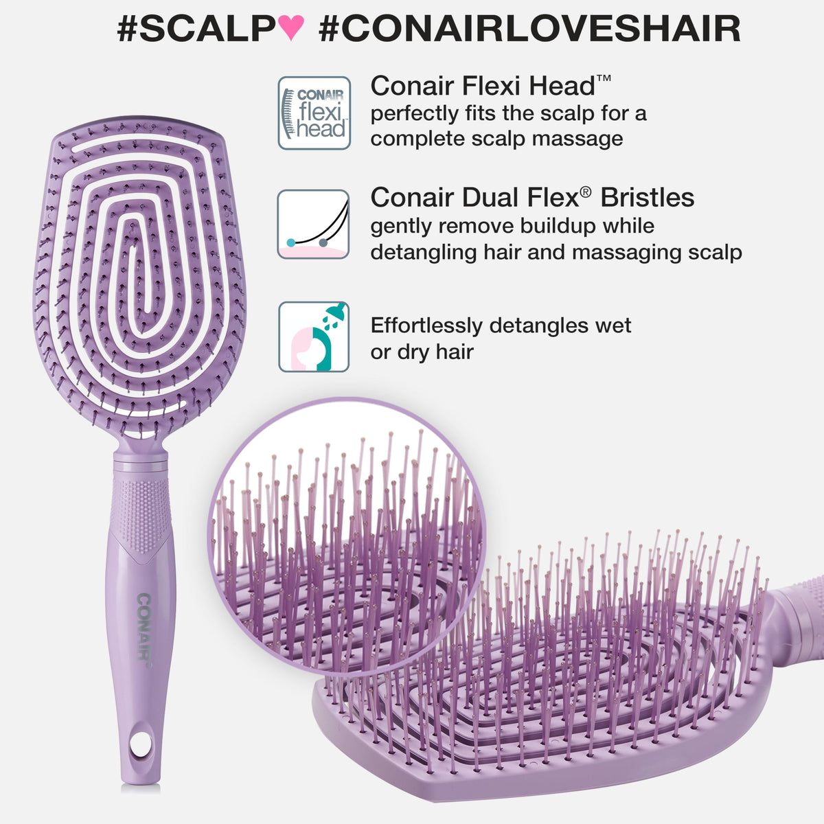Conair Flexi Head bending to scalp contours for soothing massage