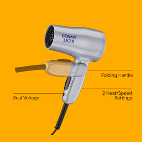 Conair folding handle folded to show packable design and travel convenience