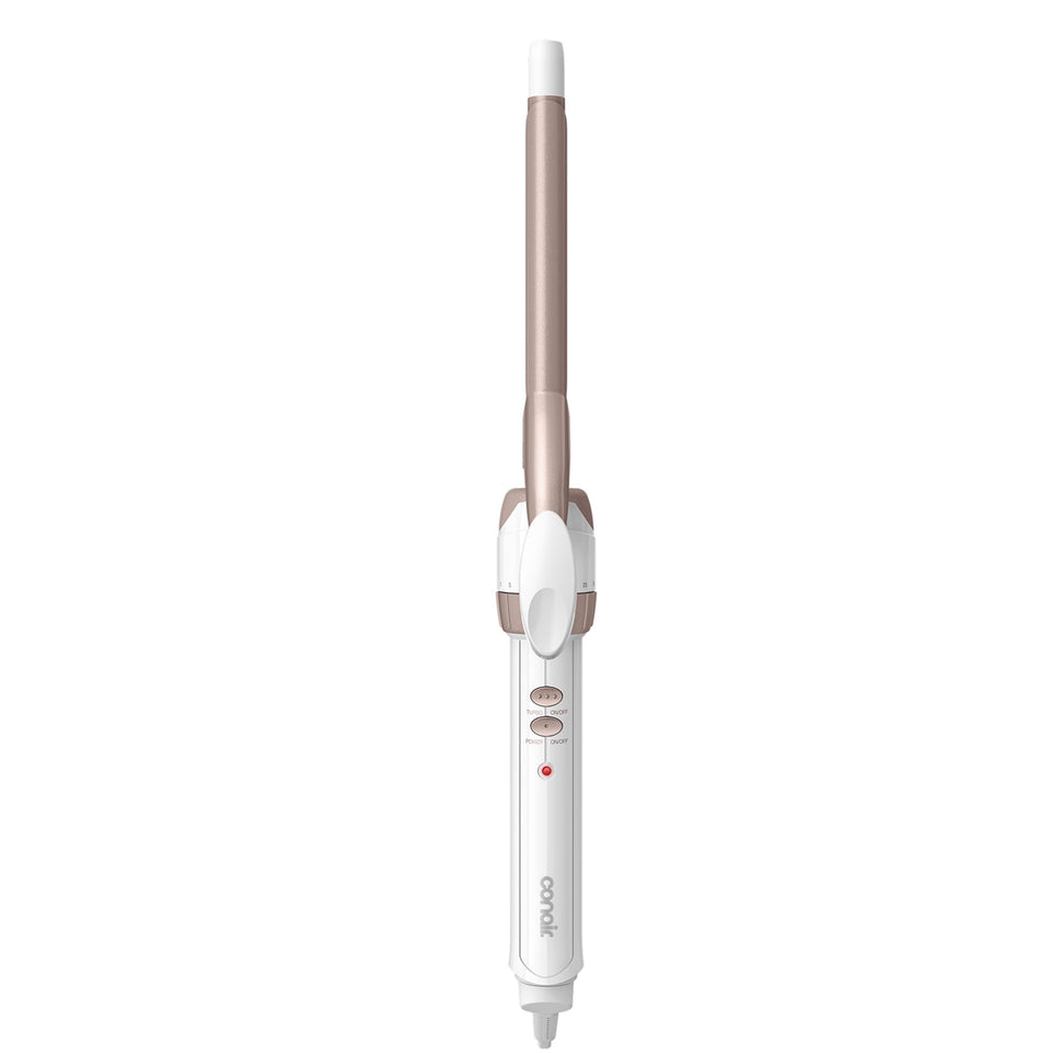 Conair front view of curling iron showing compact barrel and ergonomic handle for precise styling