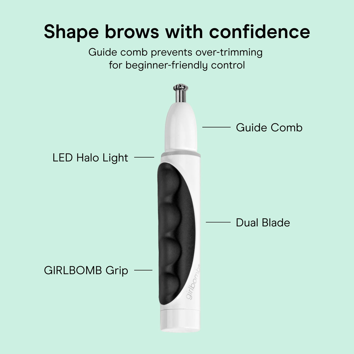 Conair GIRLBOMB blade guard detail demonstrating safety and nick-free cutting