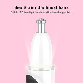 Conair GIRLBOMB LED halo close-up illuminating tiny hairs for precise trimming