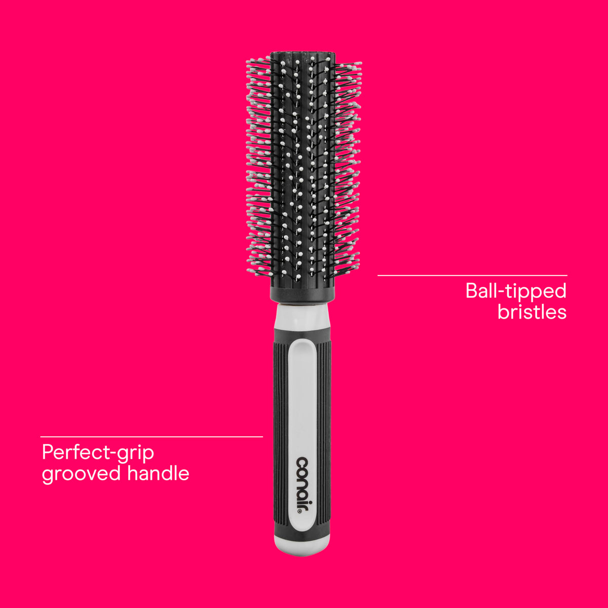 Conair grip & style bristles detail showing ball-tipped nylon bristles that protect hair
