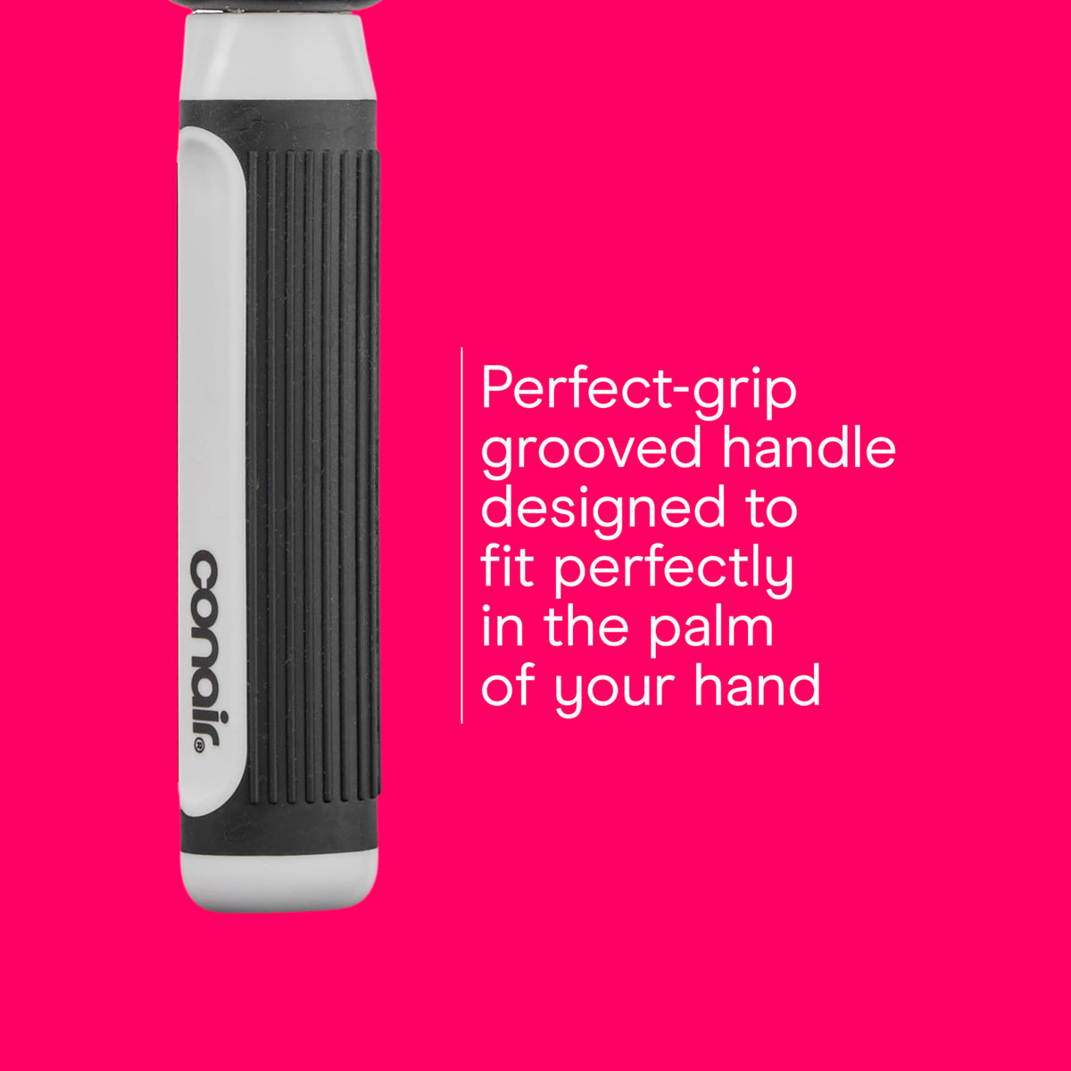 Conair grip & style scale comparison showing brush size ideal for short to medium hair
