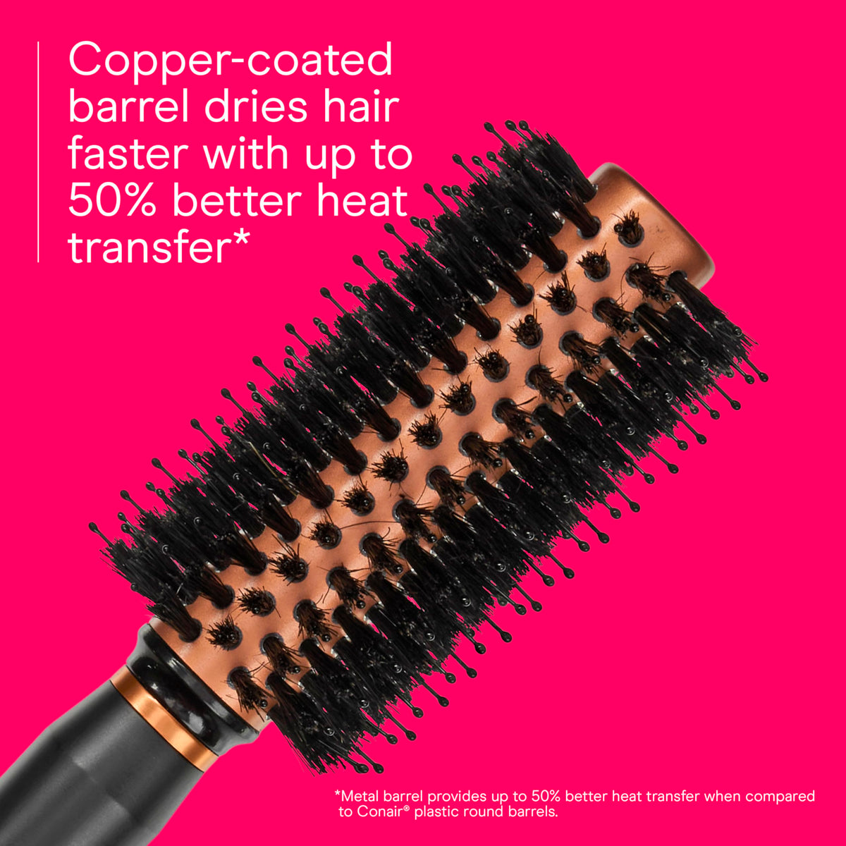 Conair brush held in hand for scale showing comfortable grip and manageable size