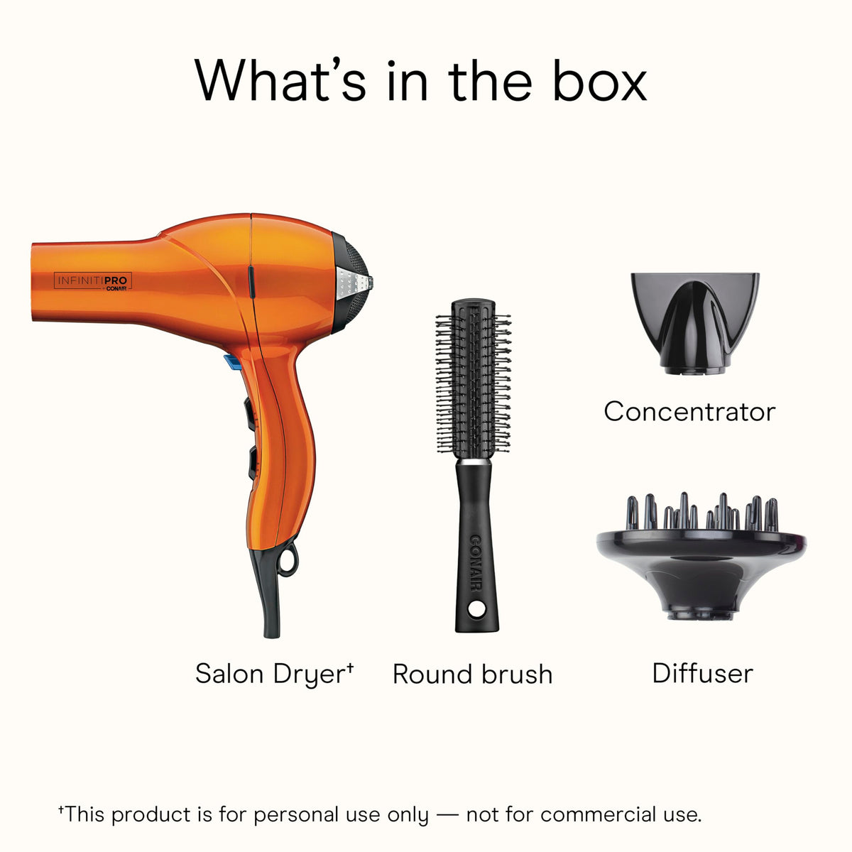 Conair InfinitiPRO held next to hand to show compact size and easy handling