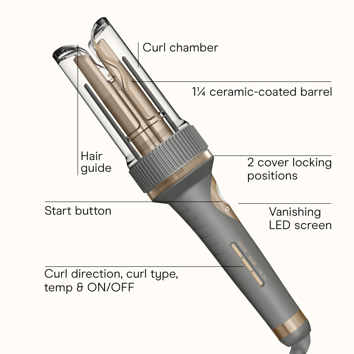 Conair InfinitiPro close-up of 1.25-inch ceramic barrel for smooth, even heating and big curls