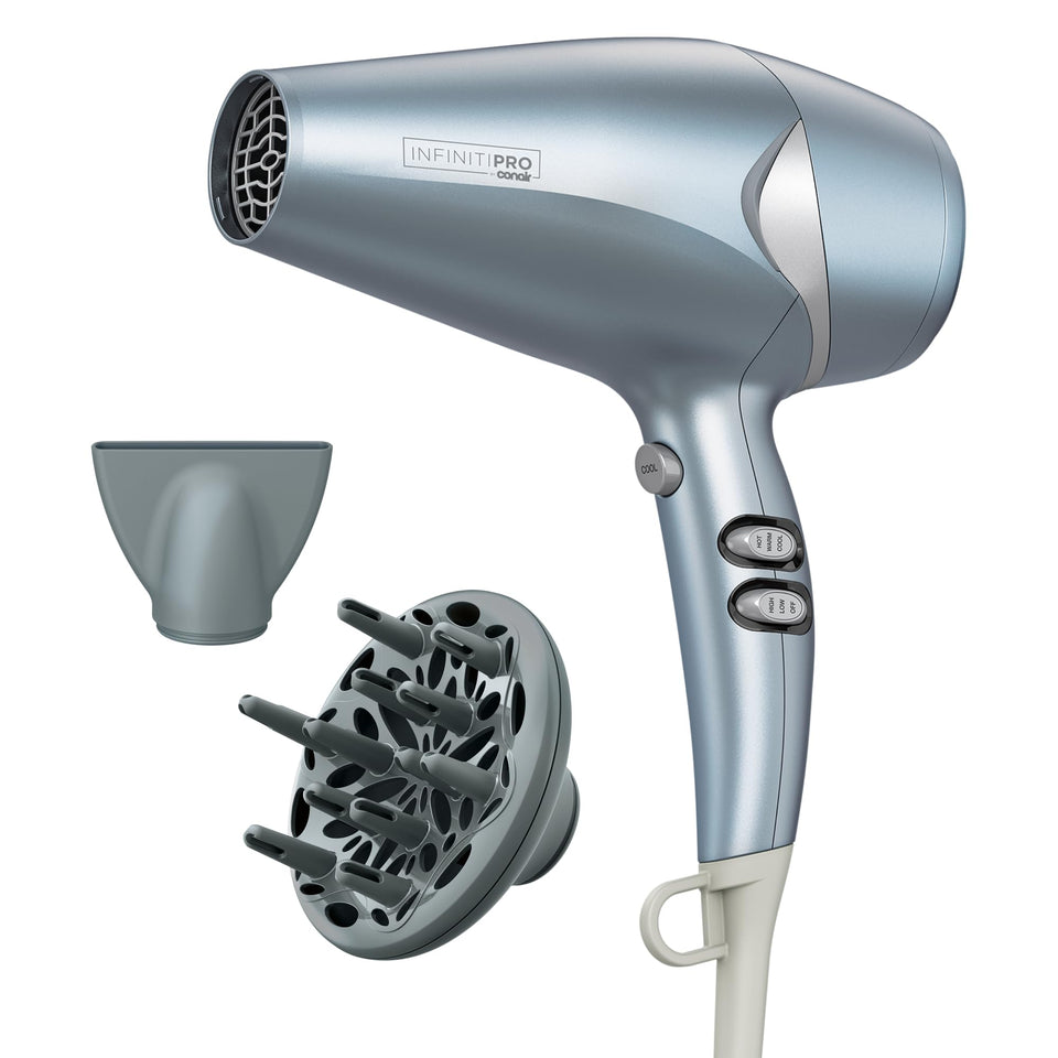 Conair InfinitiPRO front view showing sleek body and attachments for versatile styling