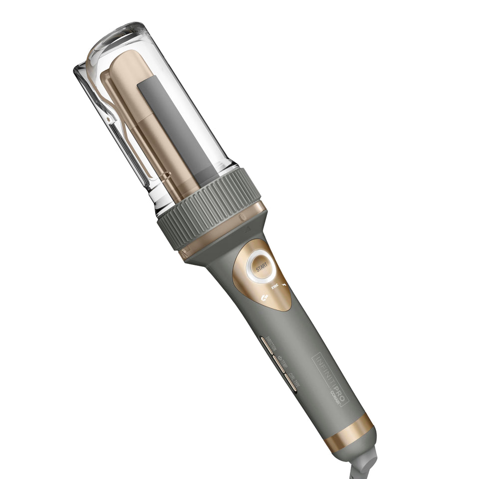 Conair InfinitiPro front view showing sleek curler and ergonomic handle for comfortable styling