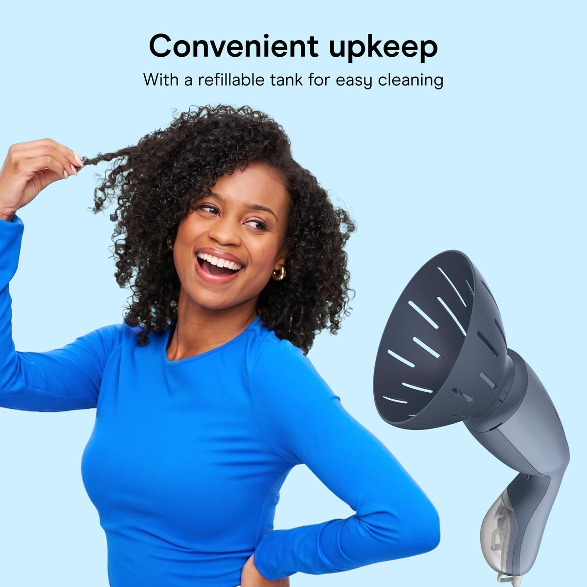 Conair INFINITIPRO in use with diffuser to revive curls for soft, touchable bounce