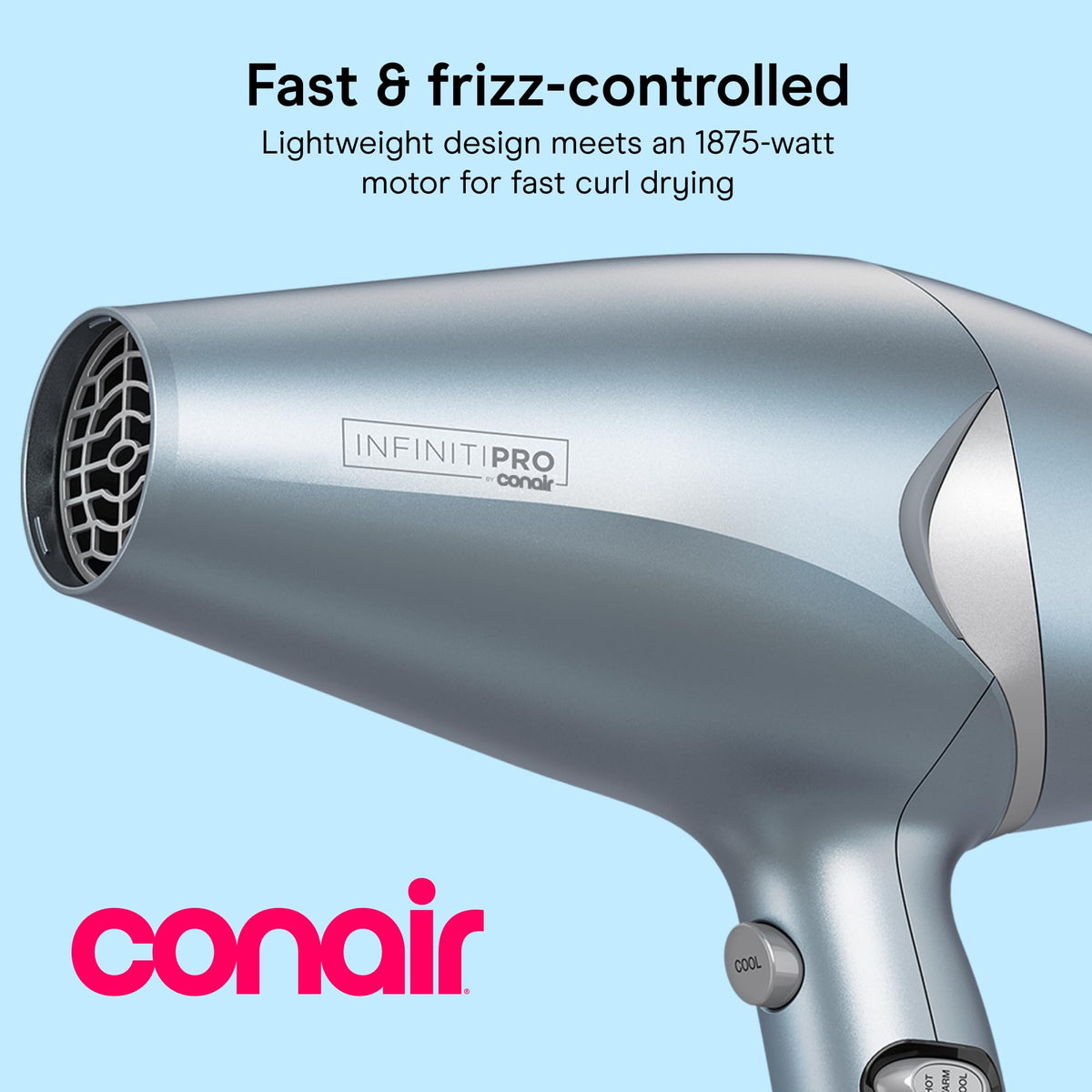 Conair InfinitiPRO locking diffuser close-up demonstrating secure fit and curl boost