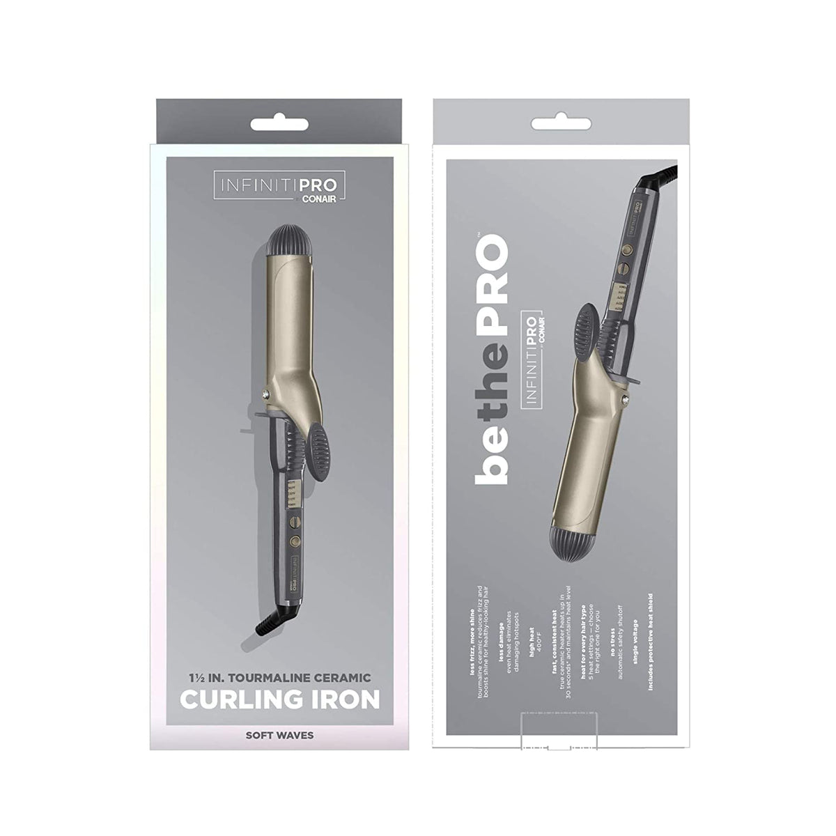 Conair INFINITIPRO held in hand to show 1.5-inch barrel size and scale
