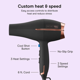 Conair InfinitiPRO with diffuser attached creating voluminous textured styles with gentle airflow