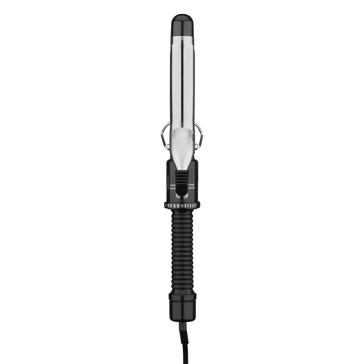 Conair front view of curling iron showing sleek design and quick styling benefit