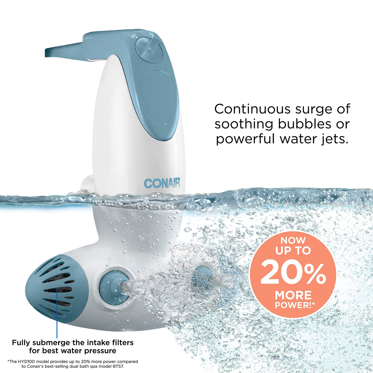 Conair close-up of dual multidirectional jets highlighting targeted massage benefit