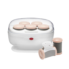 Conair front view of jumbo hot rollers showing complete set and benefits