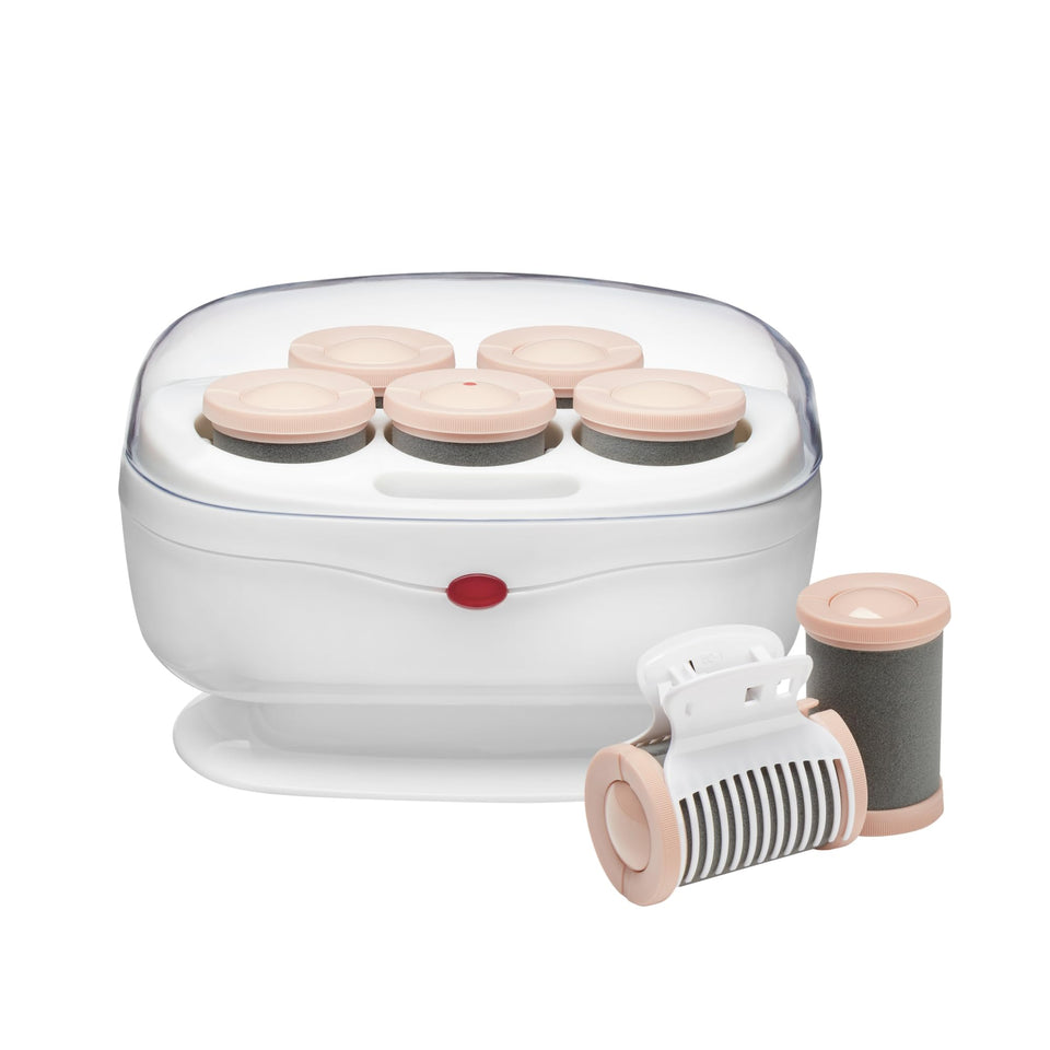 Conair front view of jumbo hot rollers showing complete set and benefits