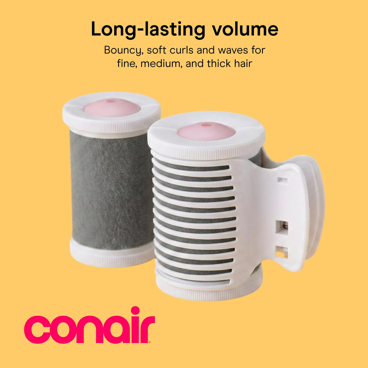 Conair close-up of flocked roller texture protecting hair and reducing friction