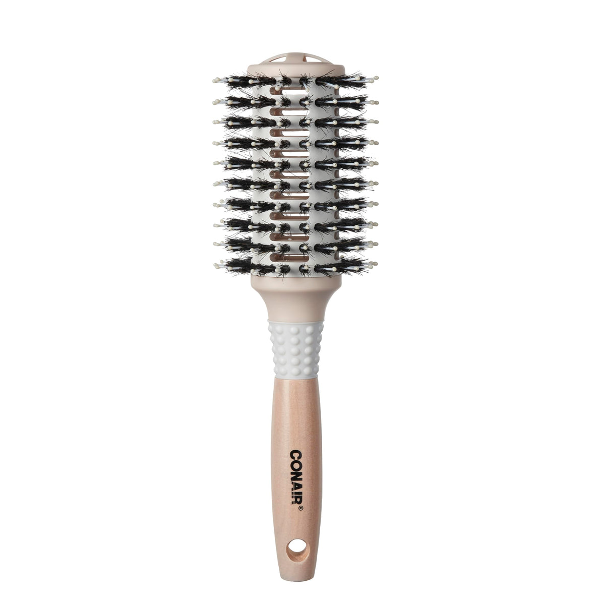 Conair brush front view showing large barrel and bristles for smooth styling