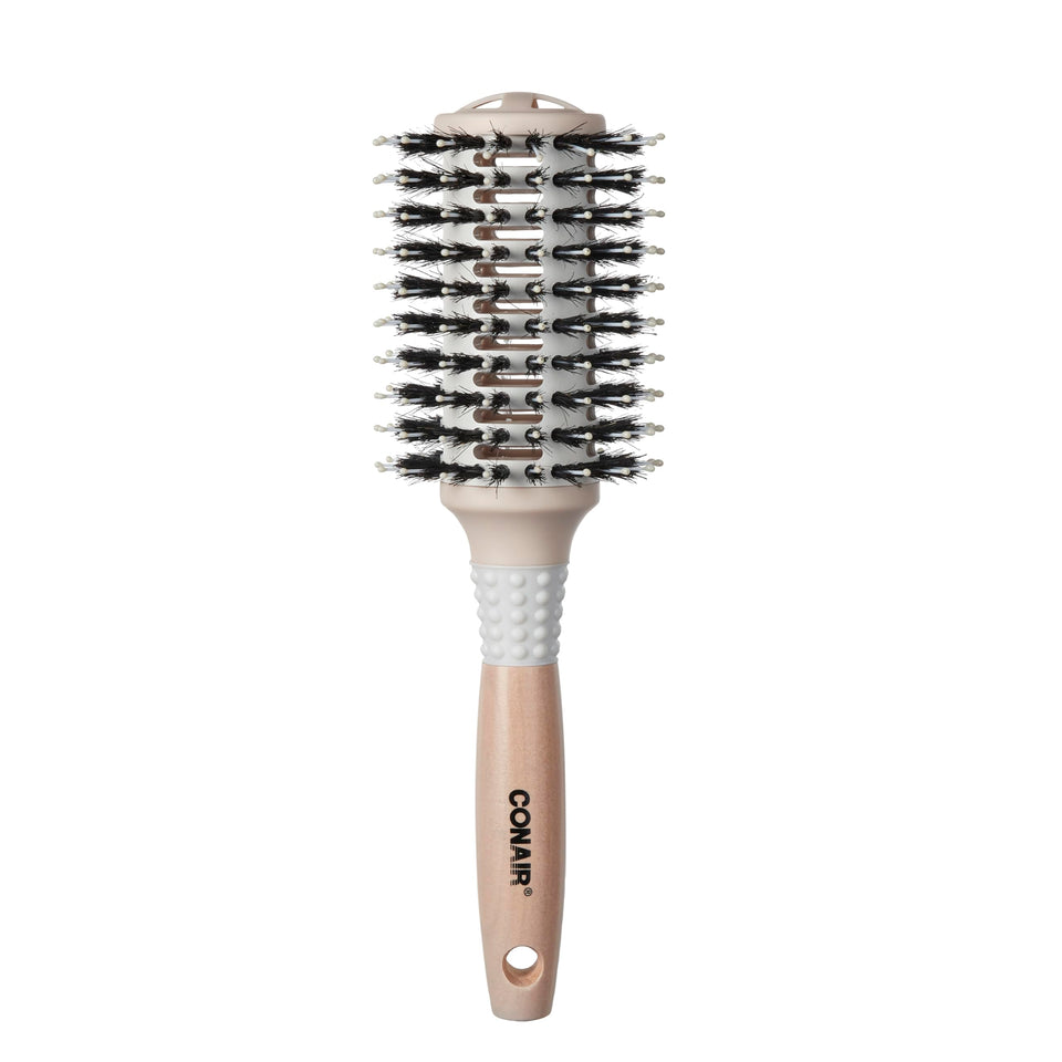 Conair brush front view showing large barrel and bristles for smooth styling