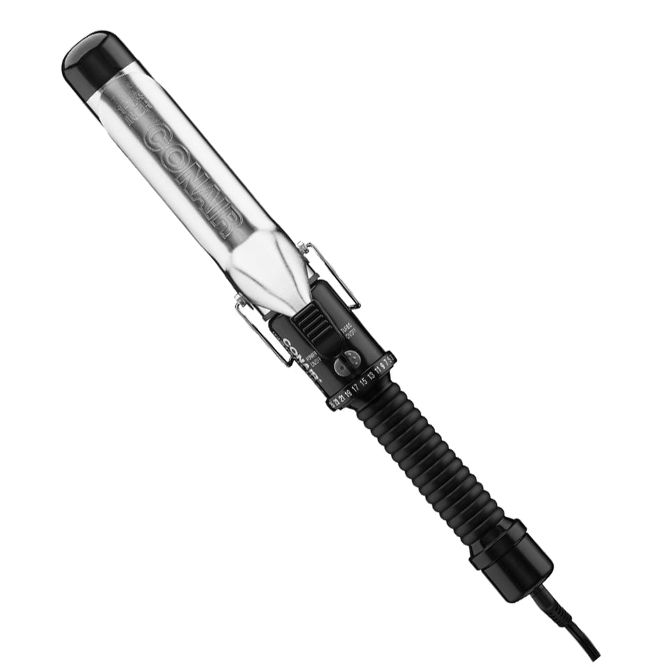 Conair long barrel curling iron front view showing size and fast styling benefit