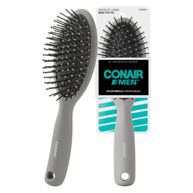 Conair men front view slate gray brush showing bristles and handle for comfortable control
