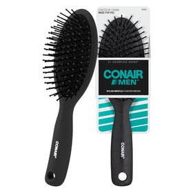 Conair Men brush front view showing sleek black design and ergonomic handle for easy grooming